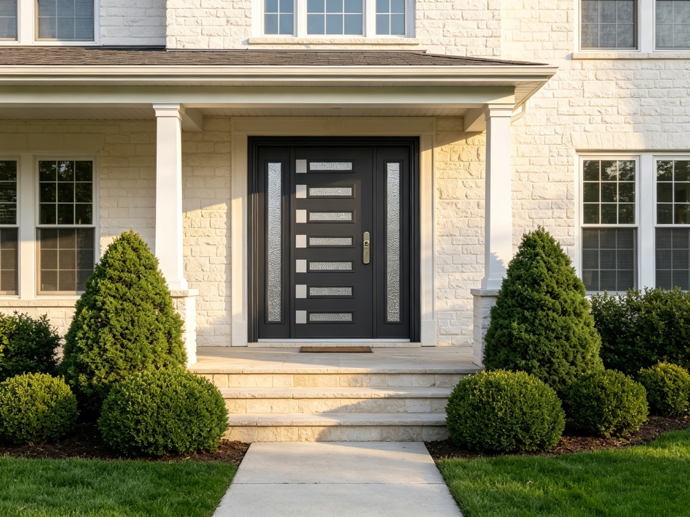 Left-Swing Exterior French Steel Door – 2050×1200mm, Aluminum Honeycomb Infill, Heavy-Duty Entry Doo