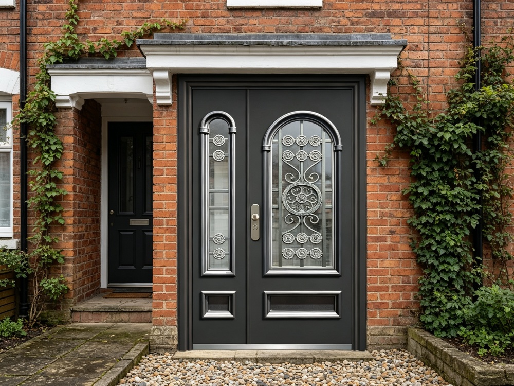 Right-Swing Exterior French Steel Door – 2050×1200mm, Aluminum Honeycomb Infill, Heavy-Duty Entry Do