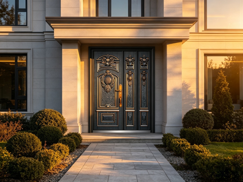 Left-Swing Exterior French Steel Door – 2050×1200mm, Aluminum Honeycomb Infill, Heavy-Duty Entry Doo